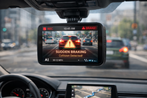 AI dashcam alerts sudden brake ahead